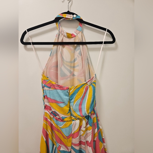 Pinko La Rioja Abito Crepe De Chine Multicolor Halter Maxi Dress Size 38 - Picture 11 of 16
